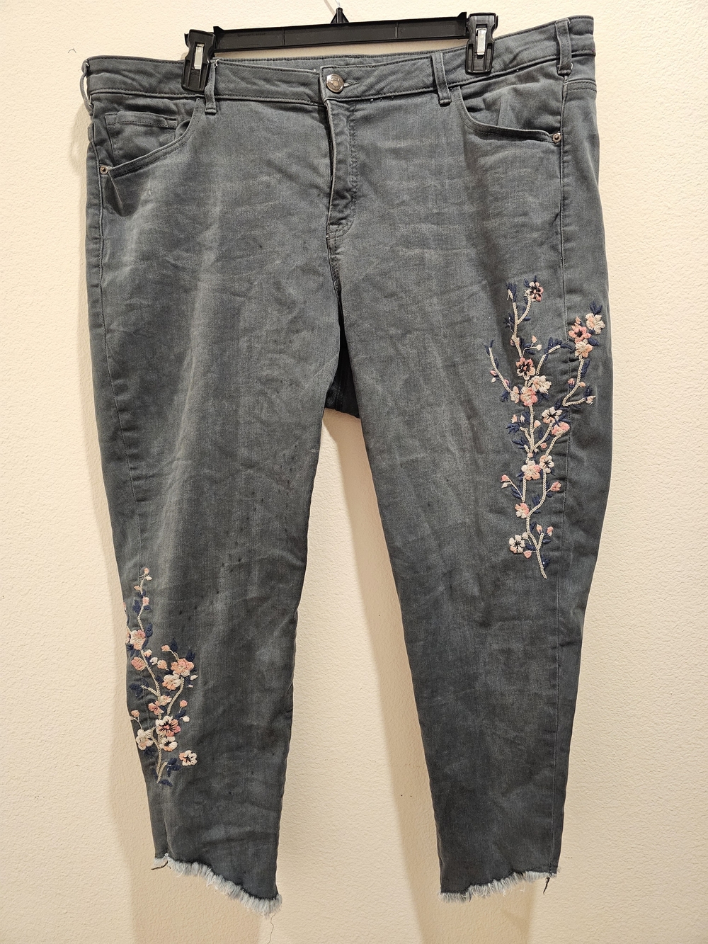 Embroidered Ankle Jeans in Washed Blue